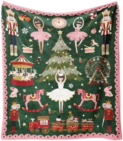 Christmas Throw Blanket for Couch 60x50,Green Winter Holiday Festival Cute Xmas Nutcracker Christmas Tree Blankets for Woman,Soft Flannel Fleece Blankets for Home Living Room Bed Chair Decor