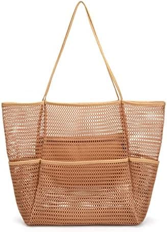 Tainehs Beach Bag - Mesh Tote Bag Beach Vacation Clothes for Women Pool Bag for Travel Pool Family Cruise Essentials 2026