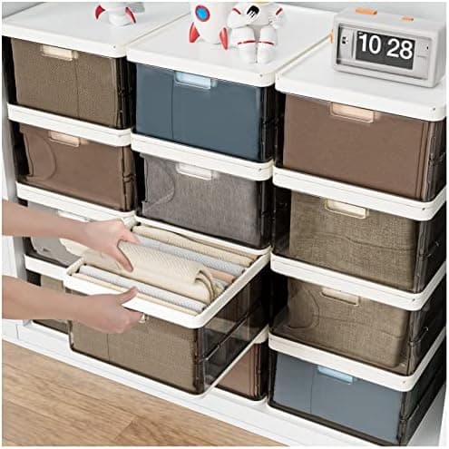 SNSLXH 24Qt, Upgrade Large Stackable Storage Bins, Foldable Closet Organizers Storage Box, Drawer Organizers for Clothes, 4 Pack with 2 Lids