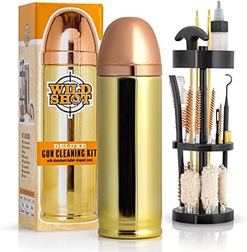 Wild Shot Deluxe Gun Cleaning Kit with Patented Aluminum Bullet Shaped Storage Case, Cleaning Tools to Effectively Maintain Handguns, Shotguns and Rifles.