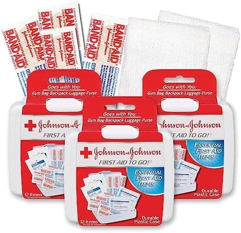 Johnson & Johnson First First Aid Kit Travel Size (Pack of 3 -- First Aid Kit for Car, Office, Purse)