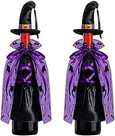 LOMIMOS Witch Halloween Wine Bottle Cover,Non-Fabric Ideal Gift for Hostess Best Party Table Decor (2PCS)