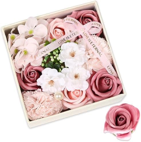 Ideal Swan Floral Scented Bath Soap Rose Flower Petals in Flower Box, Plant Essential Oil Rose Soap Set, Bath Soap Women Soap for Lover Birthday Valentine Christmas (Pink)