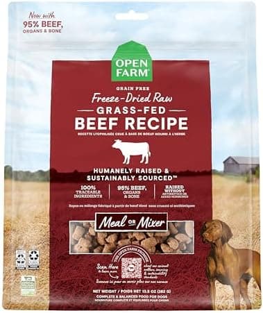 Open Farm, Freeze Dried Raw Dog Food, Morsels with 95% Meat, Organs & Bone, Organic Produce & Superfoods, Complete Meal or Freeze Dried Dog Food Topper, Grass-Fed Beef Recipe, 13.5oz Bag