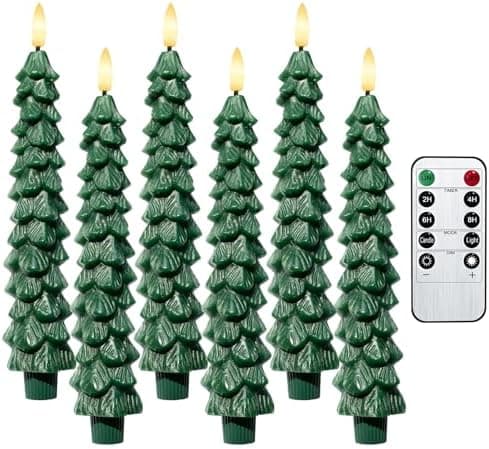 HDCooL 6 PCS LED Flameless Tree Taper Candles with Remote and Timer 3D Light Candles, Flickering Flame for Home Decorations9.7 Inch Candlesticks Battery Operated