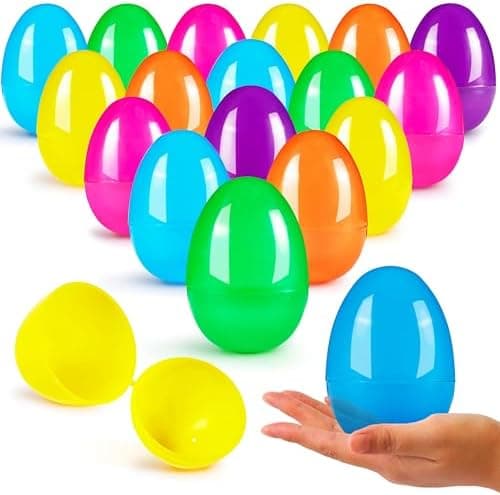JOYIN 3.15" Easter Eggs, Fillable Plastic Eggs Empty Colorful Bright Eggshells with Hinge for Easter Hunt, Filling Treats, Party Favor, Basket Stuffers, Classroom Prize Supplies, 18PCS