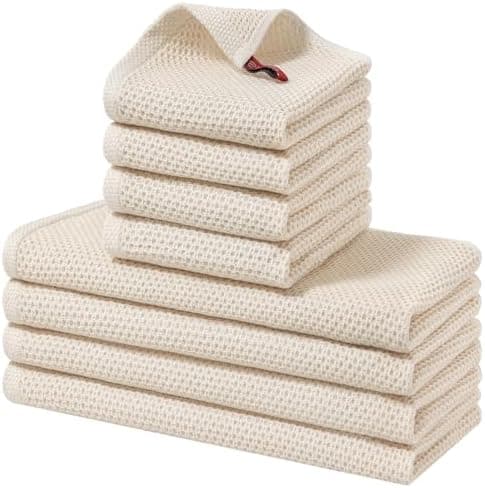 Homaxy 100% Cotton Kitchen Towels and Dishcloths Set, 12 x 12 Inches and 13 x 28 Inches, Set of 8 Bulk Kitchen Towels Set, Ultra Soft Absorbent Dish Cloths for Washing Dishes, Beige