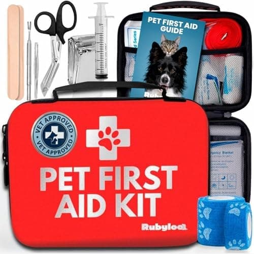Dog First Aid Kit - Vet Approved Pet First Aid Supplies to Treat Dogs & Cats in an Emergency - Pet First Aid Kit Guide, Tick Remover, Slip Leash & Medical Essentials for Home, Camping, Car, RV, Travel