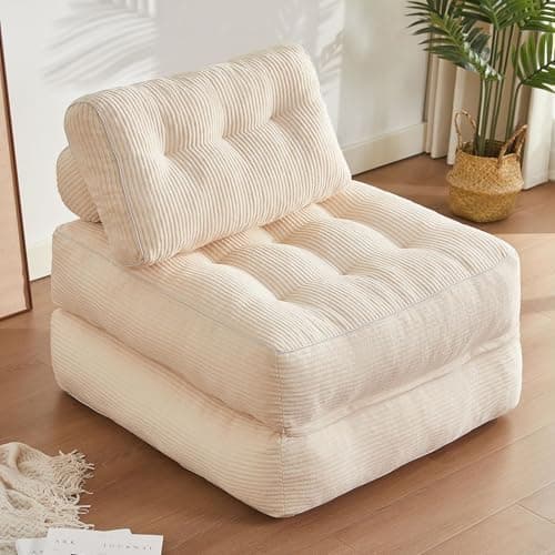Afuson Folding Chair Bed, Futon Sofa, Floor Couch for Adults Chair for Living Room, Lounge Sofa, Convertible Sofa Bed, Small Couches for Small Spaces, Beige