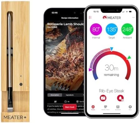 MEATER Plus: Smart Bluetooth Wireless Meat Thermometer Digital | BBQ, Grill, Oven, Smoker, Air Fryer, Kitchen | Perfect for Steak, Chicken, Turkey, and More | Delicious Recipes in App