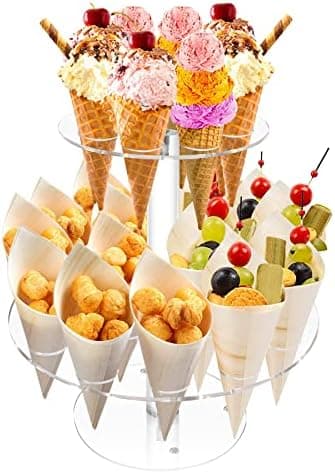 TOOPILAT Acrylic Ice Cream Cone Holder, 2-Tier Stand with 24 Holes for Waffle Cone Displaying