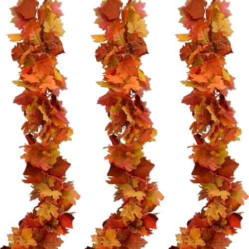 Onetoy Fall Garland Maple Leaf Garland, 6 Ft/Piece, 3 Piece, Artificial Maple Leaves Hanging Vine, Thanksgiving Decor (3)