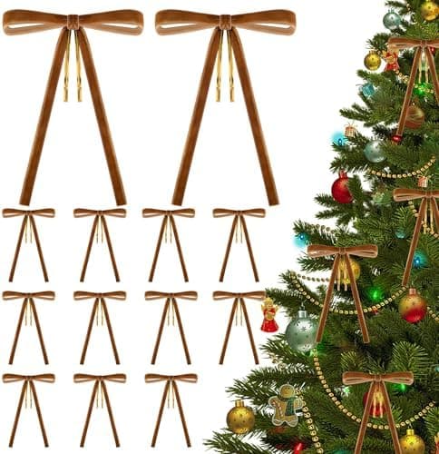 Iceyyyy 36 Pcs Velvet Christmas Wreath Bows-5 x 7 Inch Rustic Vintage Velvet Bows-Brown Velvet Ribbon Gift Bows for Christmas Tree Garlands Wedding Parties Home Decor Indoor Outdoor