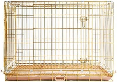 HOMEY PET Copper Gold Dog Crate 42 Inch, Portable Folding Metal Wire Dog Kennel Pet Dog Cage with Removable Floor Grid, Pull-Out Tray, Double Doors, Handle for Large Dogs, Indoor Outdoor