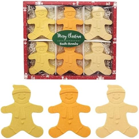 Christmas Bath Bombs Gingerbread Man, Handmade Bath Bomb Gift Set Perfect as Stocking Stuffers for Kids and Christmas Gifts for Women