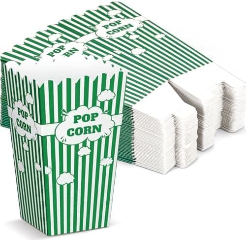 Feifeiya 50 Pcs Mini Stripe Popcorn Disposable Paper Popcorn Boxes Buckets for Movie Night Graduation Carnival Birthday Bridal Baby Shower Party Supplies(Green)