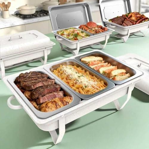 Amhier Chafing Dishes for Buffet 9Qt 4 Pack [Multi-Size Food Pans] Stainless Steel Chafing Dishes [Sturdy and Durable] Chafing Dish Buffet Set for Weddings & Parties & Festival, White