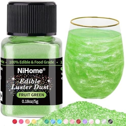 NiHome Edible Food-Grade Glimmer Powder Glitter Luster Dust Metallic Food Decorating Sprinkle Glimmery Dust for Drink Wine Beverage Cake Candy Dessert Bakery Restaurant Vegan (0.18oz/5g, Fruit Green)