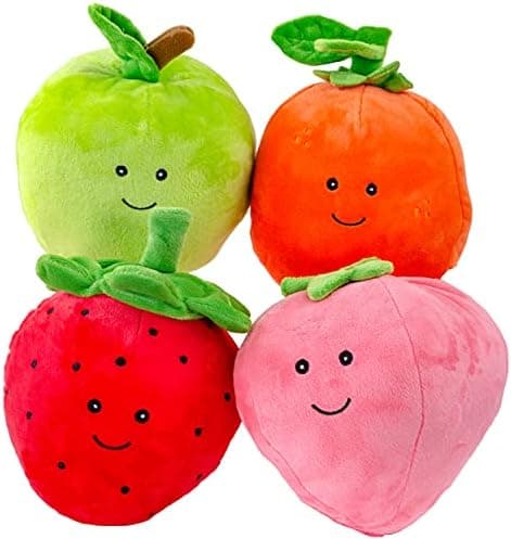Giftable World Pet Plush Pet Toy Fruits, Cupcakes, Ice Creams, Mug with Squeaker Dog Chew Toy (Strawberry, Peach,Orange, Apple)