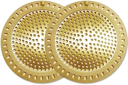 Seatery 2PCS Hair Catcher Shower Drain/Strainer/Cover/Filter/Trap, Bathtub Drain Cover Hair Catcher, Hair Stopper for Bathroom Sink/Floor Drain, Stainless Steel and Silicone Drain Strainer, Gold