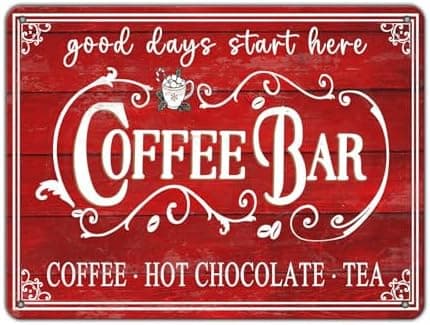 GJXFTPTTBD Vintage Christmas Coffee Bar Tin Sign - Kitchen Decor - Tea Bar Accessories - Hot Chocolate - Retro Tin Sign - Home Coffee Corner Decor - 12x16Inch
