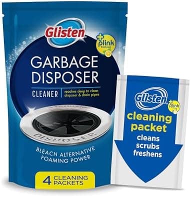 Glisten Garbage Disposer Cleaner and Freshener, Sink Disposal Odor Eliminator with Foaming Action, Lemon Scent, 4 Packets