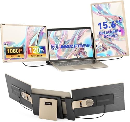Maxfree S6 Laptop Screen Extender, 15.6'' 1080P Monitor Extender, 11 Display Modes, Plug & Play, Detachable Screen Triple Monitor for Laptop 13"-17.3", Compatible with Mac/Windows/Android/Switch, Gold