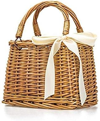 Natural Handwoven Wicker Handbag, Rectangular Basket Purse, Women Straw Tote (Rectangular Khaki) 10.2" x 6.7" x6.3"