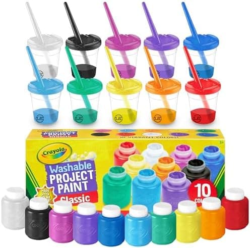 The Mega Deals Kids Painting Set – Washable Non-Toxic Finger Paints (10 Colors of 2 oz) with 10 Paint Cups & 10 Brushes Mess-Free Toddler Art Supplies Painting Kit for Kids Gift Bundle