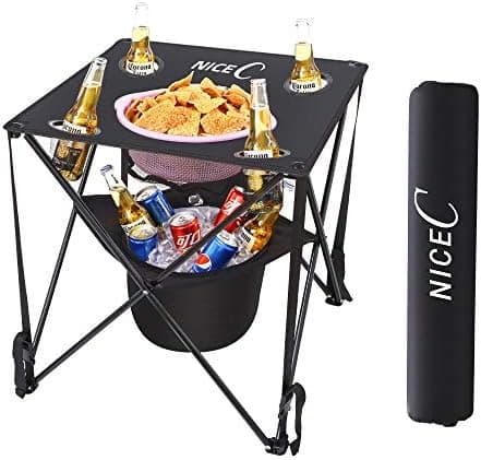 Nice C Camping Cooler with Table, Canvas Table, Tailgating & Beach Tables, Ultralight Compact with Carry Bag for Outdoor, Portable Drink Table Picnic