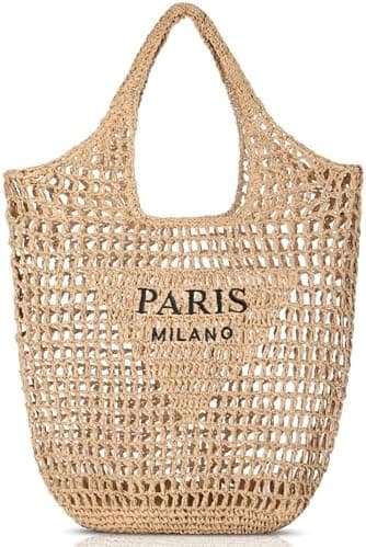Pleneal Beach Bags for Women - Women Beach Tote Bag, Summer Mesh Hollow Straw Tote Bag for Holiday Market