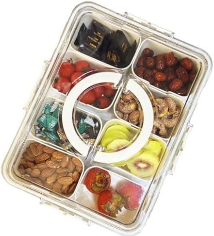 ZEENING Divided Clear Snackle Box Container, Serving Tray with Lid & Handle, Charcuterie Board Container Storage Organizer for Fruit, Candy, Veggie, Nuts & Snacks, Perfect for Party, Travel, & Picnic