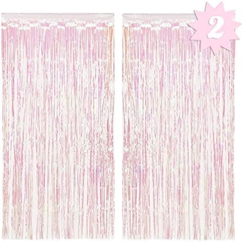 xo, Fetti Decorations Iridescent Fringe Foil Curtain - Set of 2 | Bachelorette Party Bridal Shower Backdrop, Wedding, Birthday Photo Booth
