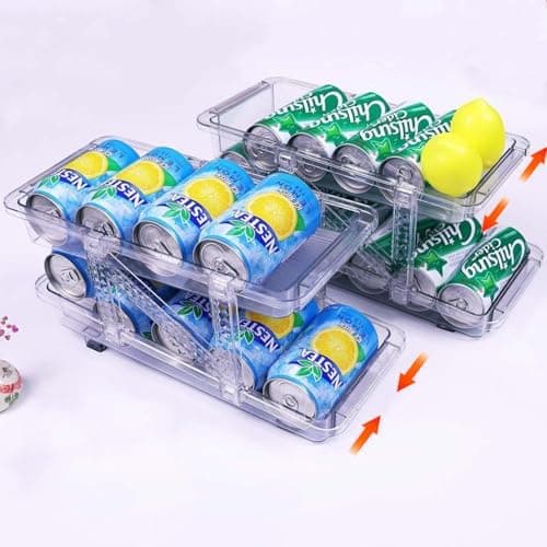 Kiencyluky 2 Pack Soda Can Dispenser for Refrigerator,Adjustable Width Soda Can Organizer,Stackable Drink Organizer for Fridge,Pantry,Cabinet,Soda Holder for Refrigerator