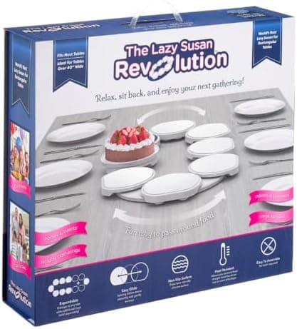 White- The Lazy Susan Revolution - The First Patented Lazy Susan Turntable Expandable for Rectangular & Oblong Tables - Kitchen & Dining Tables - Great Gift! Parties & Gatherings