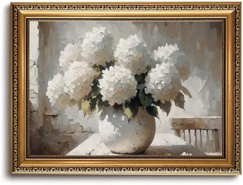 KISSFOX Gold Framed Wall Art Vintage Wall Decor Hydrangea Floral Canvas Art Flower Pictures Botanical Paintings Rustic Farmhouse Artwork For Living Room Kitchen Bedroom