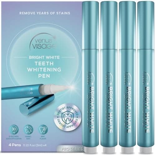 Venus Visage Teeth Whitening Pen, 40+ Uses - Teeth whitening Gel with Professional Formulation and Ingredients - Best Teeth Whitener Overnight and No Tooth Sensitivity (Mint) (0.10 Fl Oz (Pack of 4))