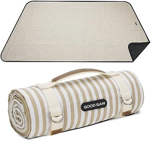 G GOOD GAIN Picnic Blankets Waterproof Extra Large - Outdoor Blanket Sand Free Foldable with Carry Strap for Beach, Camping, Park Grass, Hiking, Travel, Concerts, Indoor (Sand Yellow)