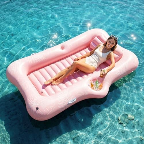 HeySplash Inflatable Tanning Pool Lounger Float, Suntan Tub for Adults, Blow Up Sunbathing Pool with Integrated Pillow and Cup Holder, Heavy Duty Tanning Bed for Backyard Lake Beach