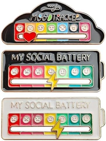 Jefuzh 3PCS Social Battery Pins, My Social Battery Pins, 7 Moods to Choose from Can Include All Your Moods（Style1)