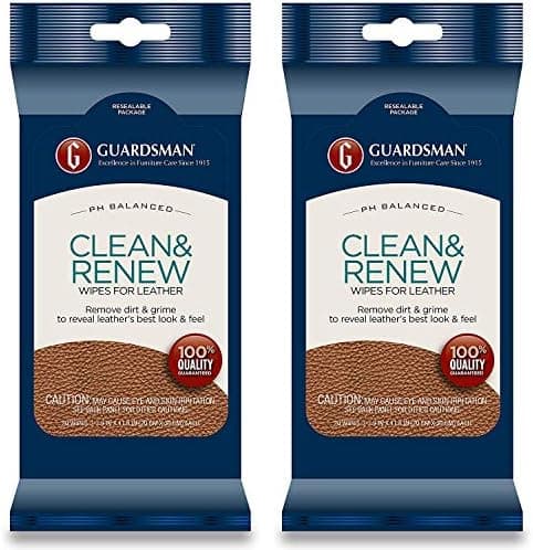 Guardsman Clean & Renew Leather Wipes - 20 Count - Removes Dirt & Grime, Great For Leather Furniture & Car Interiors - 2 Pack