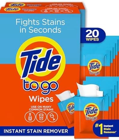 Tide Stain Remover for Clothes, Tide To Go Wipes, Instant Stain Remover for Clothes, Travel & Pocket Size, 20 Count