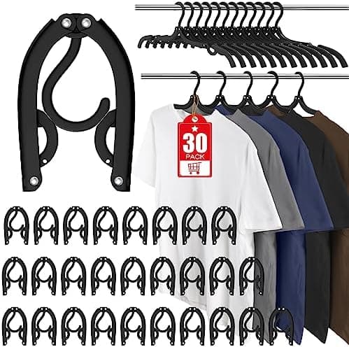 30 Pcs Travel Hangers Portable Foldable Travel Hanger Organizer, Plastic Cruise Essentials Clothes Drying Rack Folding Hangers for Camping Flying RV Europe Vacation Essentials Suitcase, Black