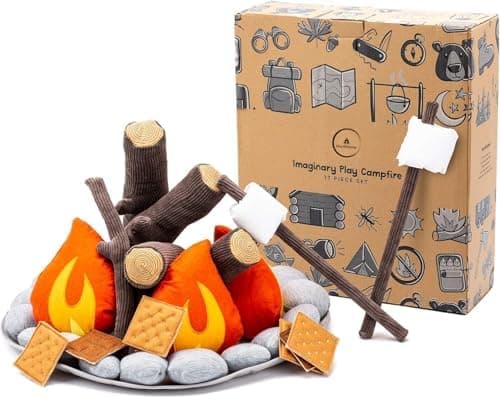 HUNIIHOME Pretend Campfire - Sensory Play Pretend Camping Set for Kids with Plush Fire, Logs and Stones - 17 Pieces - Safe, Soft, Fake Fire Pit - Felt Toy Campfire Playset for Kids