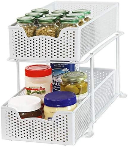 Simple Houseware 2 Tier Sliding Cabinet Basket Organizer Drawer, White