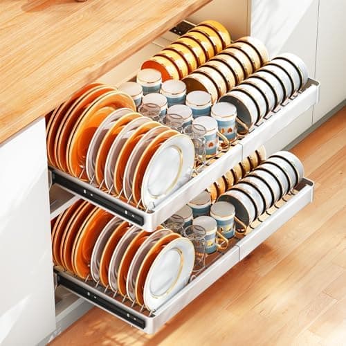 Pull out Cabinet Organizer, Expandable(20.5"-30") Heavy Duty Slide out Drawers, Dish Drying Rack for Kitchen Cabinet, Roll out Shelf Storage for Kitchen Base Cabinet Organization, Pantry, Bathroom