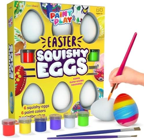 Dan&Darci Easter Egg Squishy Painting Kit - Arts & Crafts for Girls and Boys - Kids Art Activities - Craft Gift for Kid Ages 6 7 8 9 10 Year Old Girl Gifts - Decorate 6 Slow Rising Squishies