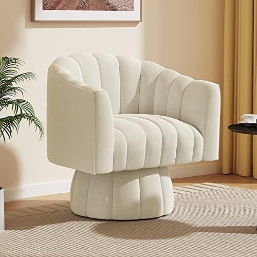 Dewhut Swivel Accent Chair, 360° Swivel Barrel Chair with Armrest, Velvet Upholstered Single Sofa Reading Chair for Living Room,Bedroom,Waiting Room(Beige)