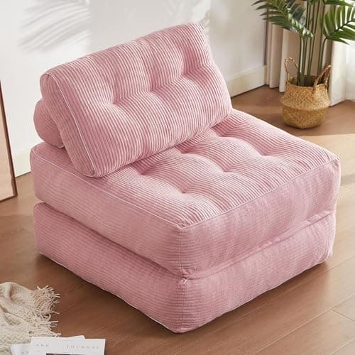 Afuson Folding Chair Bed, Futon Sofa Bed, Floor Couch for Adults Chair for Living Room, Lounge Sofa, Convertible Sofa Bed, Small Couches for Small Spaces, Pink