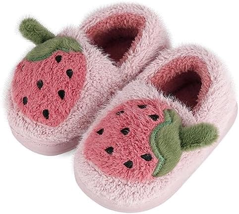 ESTAMICO Girls Cute Cartoon Slippers with Memory Foam Kids Plush Warm Winter House Shoes